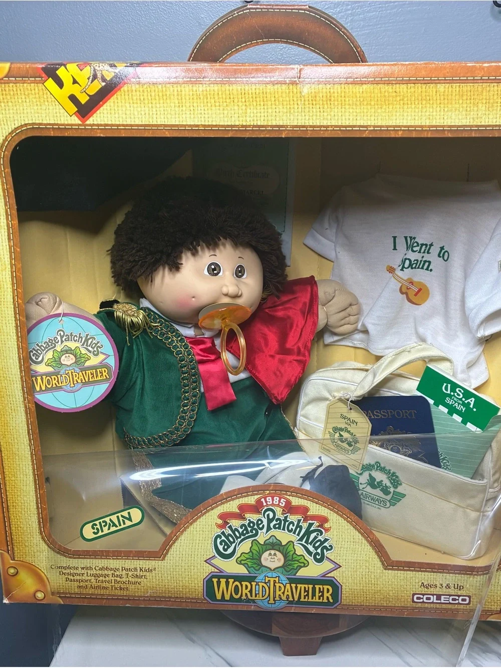 1985 Cabbage Patch Kids World Traveler Spain Marcel Coleco NOS Box